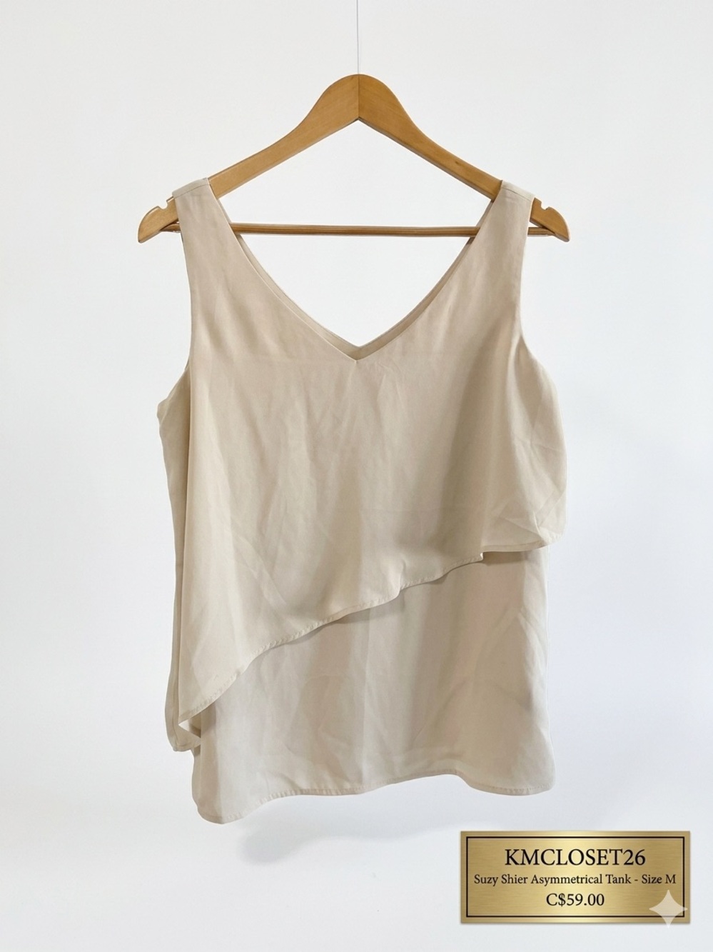 ✨ Suzy Shier Buttercream Quiet Luxury Asymmetrical Tank M EUC ✨